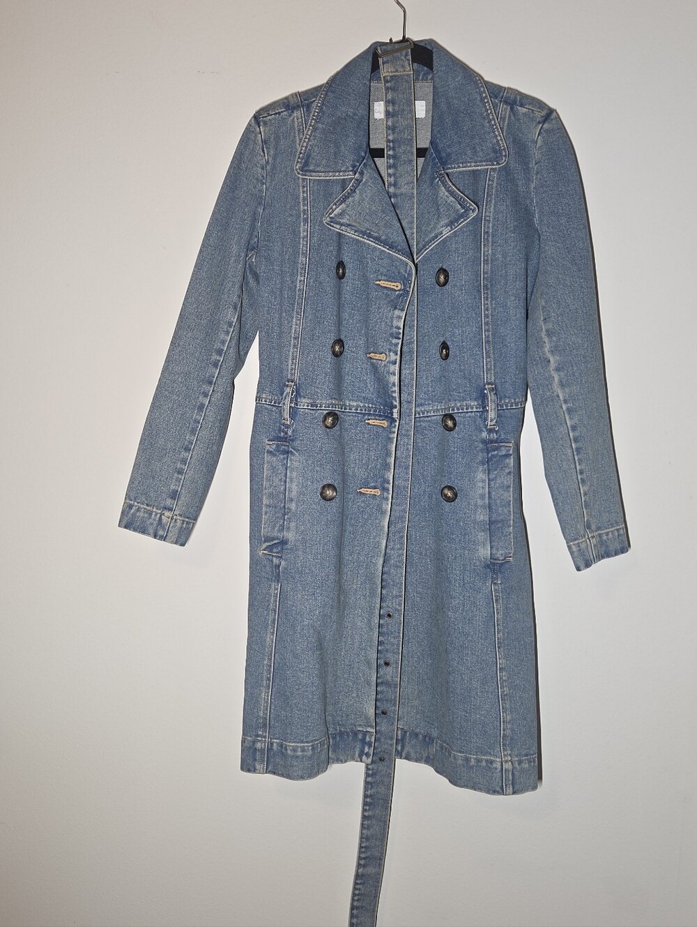 Old Navy Blue Double-Breasted Denim Trench Coat